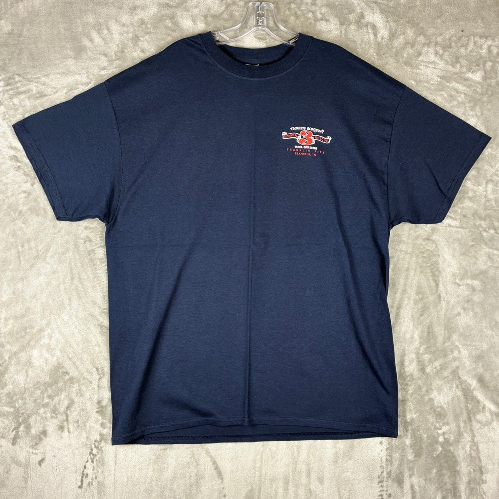 VTG Gildan Mens XL‎ Navy Franklin Fire Three's Company Technical Rescue T-Shirt